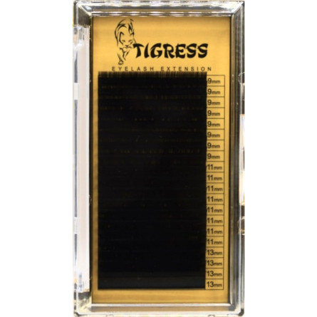 Вії для нарощування Tigress Hylon Lash B 0.07 мм x MIX 9,11,13 мм 20 ліній Чорні slide 1