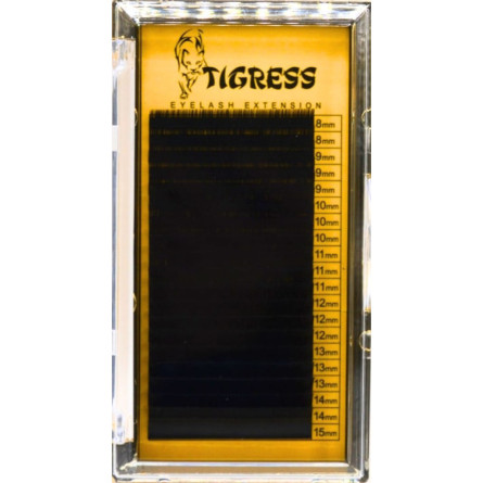 Вії для нарощування Tigress Hylon Lash B 0.12 мм x MIX 8-15 мм 20 ліній Чорні