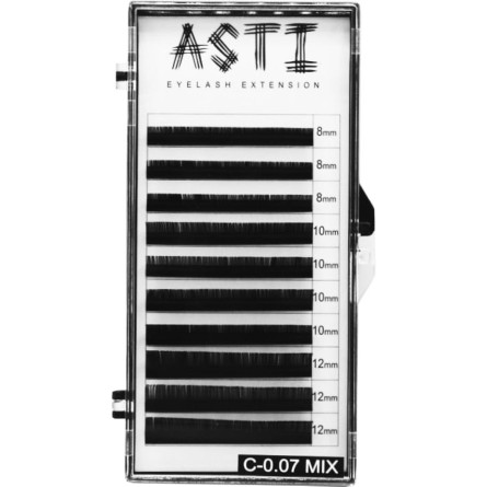 Вії для нарощування Asti Hylon Lash C 0.07 мм x mix 8,10,12 мм 10 ліній Чорні