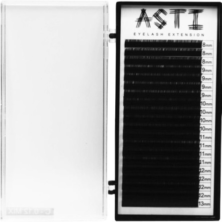 Ресницы для наращивания Asti Hylon Lash C 0.12 мм x mix 8-13 мм 20 линий Черные