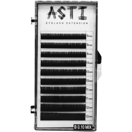 Вії для нарощування Asti Hylon Lash B 0.10 мм x mix 9-12 мм 10 ліній Чорні slide 1