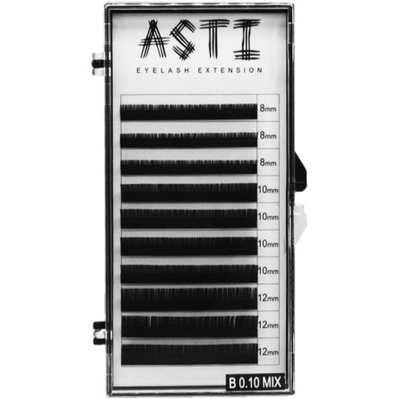 Вії для нарощування Asti Hylon Lash B 0.10 мм x mix 8-10-12 мм 10 ліній Чорні slide 1