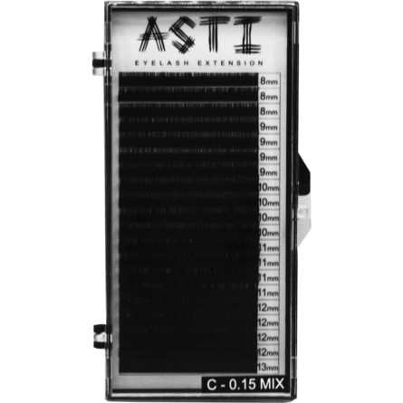 Вії для нарощування Asti Hylon Lash C 0.15 мм x mix 8-13 мм 20 ліній Чорні