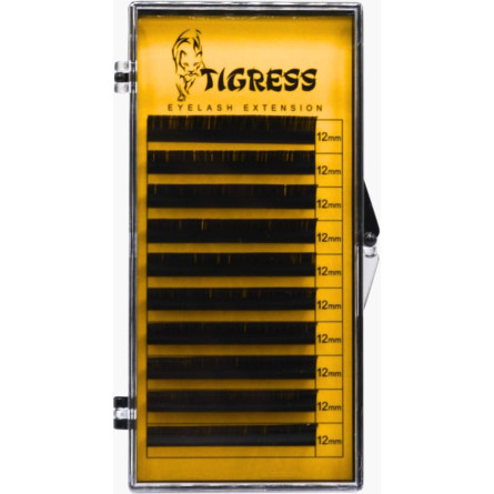 Вії для нарощування Tigress Hylon Lash C 0.07 мм x 12 мм 10 ліній Чорні slide 1