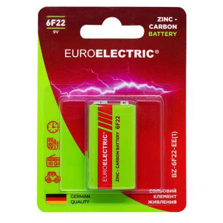 Батарейка сольова Euroelectric 6F22 9V 1шт slide 1