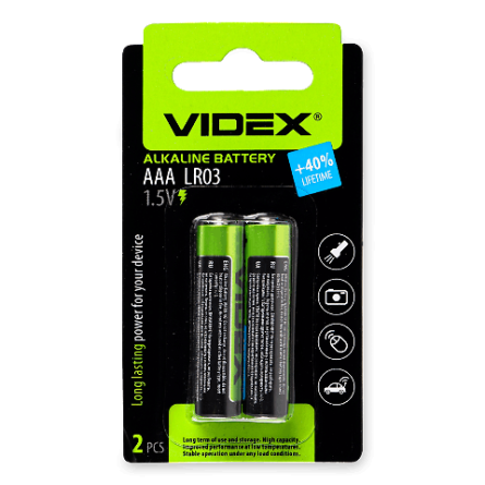Батарейки Videx лужні LR03/ААA 2шт