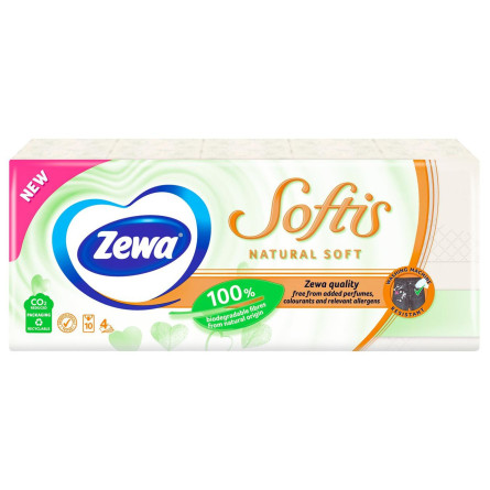 Платки Zewa Natural Soft бумажные четырехслойные 10*9шт