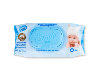 Серветки вологі Smile Baby з екстрактом ромашки та алое 100шт