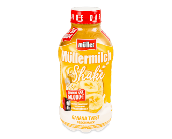 Напій молочний Mullermilch Шейк банан подвійний смак 3,5%, 400мл