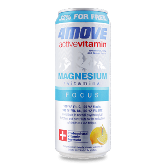 Напій 4move Active magnesium + vitamin негазований безалкогольний з/б, 0,33л