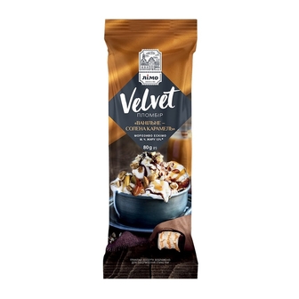 Морозиво 80 г Лімо "Velvet" ескімо пломбір ванільний з нап. "солена карамель" в глазурі п/ет 