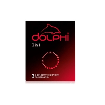 Презервативи 3 шт Dolphi 3 в 1 анатомічна форма, ребриста та крапкова структура 