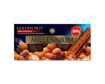 Шоколад молочний Millennium Golden Nut мигдаль-родзинки, 100г
