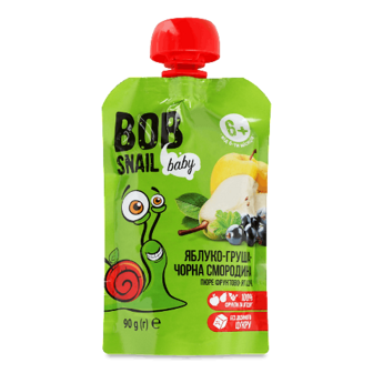 Пюре Bob Snail Baby яблуко-груша-чорна смородина д/п 90г