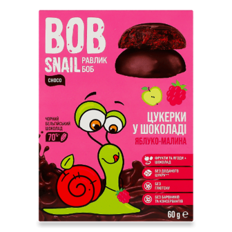 Цукерки Bob Snail яблучно-малинові в бельгійському чорному шоколаді 60г
