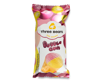 Морозиво Три ведмеді Bubble Gum у вафельному стакані, 75г