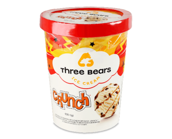 Морозиво Три ведмеді Crunch з вафельною крихтою, цукровим печивом та наповнювачем зі смаком карамелі, 500г