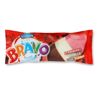 Морозиво «Хладик» Bravo полуниця-ваніль-шоколад 12% 75г