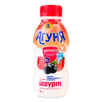 Йогурт «Агуня» малина-чорна смородина-шипшина 2,7%, пляшка 185г