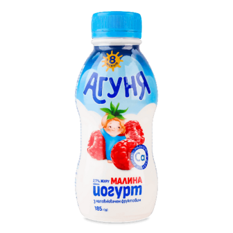 Йогурт «Агуня» малина з пробіо-вітамінами 2,7%, пляшка 185г
