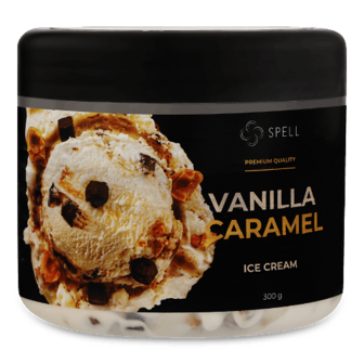 Морозиво Spell з білим шоколадом, шматочками брауні, солоною карамеллю та фундуком 300г