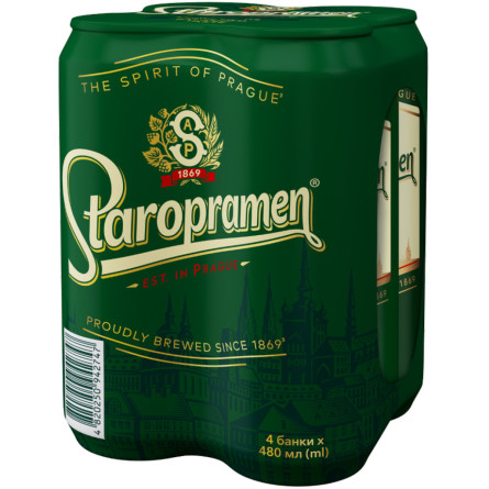 Упаковка пива Staropramen світле фільтроване 4.2% 0.48 л x 4 шт