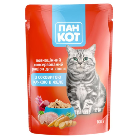 Корм Пан Кот с сочной уткой в ​​желе для кошек 100г