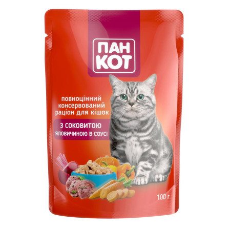 Корм Пан Кот с сочной говядиной в соусе для кошек 100г