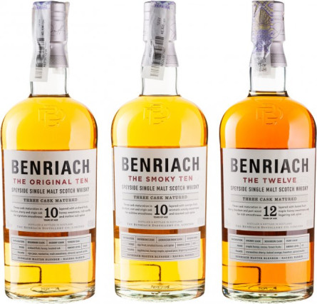 Набор виски BenRiach 10 yo 0.7 л 43% + BenRiach The Smoky 10 yo 0.7 л 46% + BenRiach 12 yo 0.7 л 46%