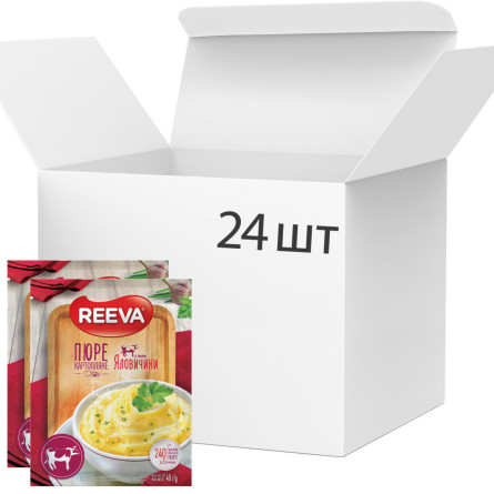 Упаковка пюре Reeva картопляного зі смаком яловичини 40 г х 24 шт