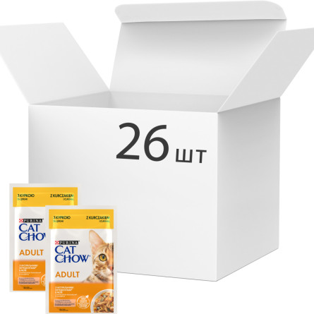 Упаковка вологого корму для дорослих кішок Purina Cat Chow Adult з куркою і цукіні 85 г x 26 шт.