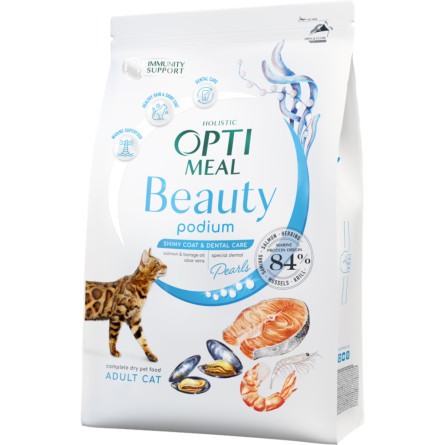 Беззерновий сухий повнорационный корм для дорослих кішок Optimeal Beauty Podium на основі морепродуктів 1.5 кг (B1802201)