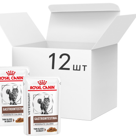 Упаковка влажного корма для взрослых кошек Royal Canin Gastro-intestinal Moderate Calorie Cat Pouches 12 шт х по 85 г (400900119) slide 1