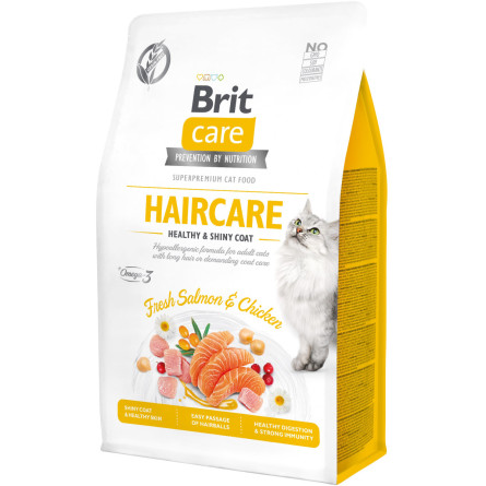 Сухой корм для кошек требующих ухода за кожей и шерстью Brit Care Cat GF Haircare Healthy & Shiny Coat с лососем и курицей 400 г