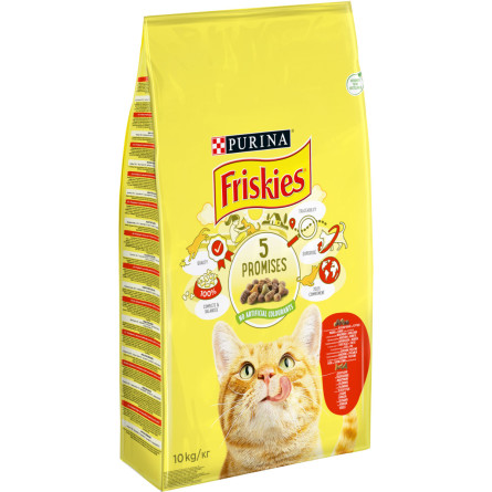 Сухой корм для взрослых котов Purina Friskiesс говядиной, курицей и овощами 10 кг slide 1