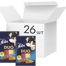 Упаковка вологого корму для котів Purina Felix Fantastic Duo з яловичиною та птицею шматочки в желе 26 шт. по 85 г mini slide 1