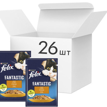 Упаковка вологого корму для котів Purina Felix Fantastic з куркою в желе 26 шт. по 85 г slide 1
