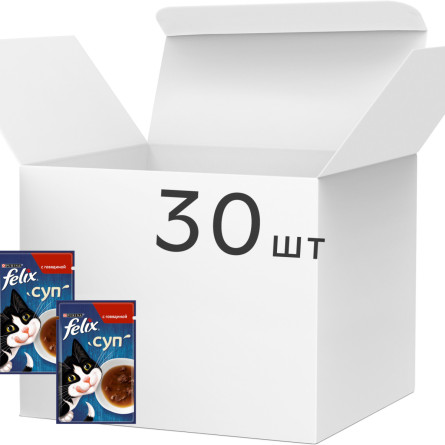 Упаковка дополнительного консервированного корма для кошек Purina Felix Soup Суп с говядиной 30 шт по 48 г
