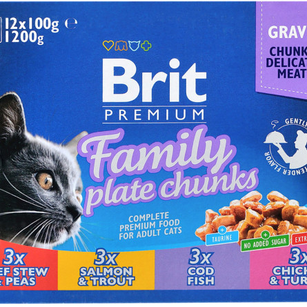 Набір паучів для кішок Brit Premium сімейна тарілка асорті 4 смаки 100 г х 12 шт.