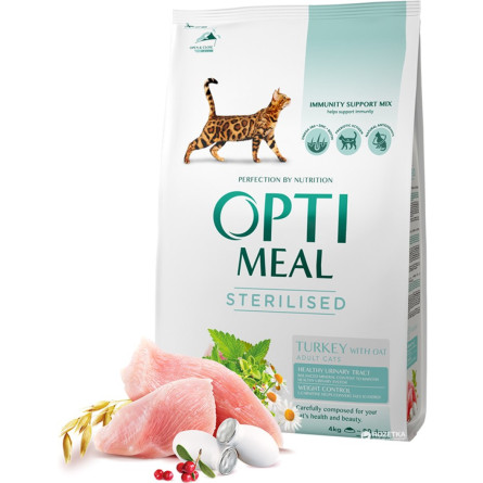 Сухой корм для взрослых стерилизованных кошек Optimeal Sterilised с индюшкой и овсом 4 кг (B1840601)
