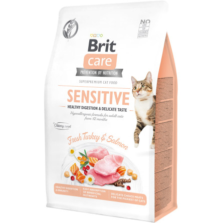 Сухой корм для привередливых кошек Brit Care Cat GF Sensitive Digestion & Delicate Taste с индейкой и лососем 400 г