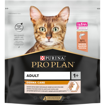Сухий корм для дорослих котів Purina Pro Plan Adult 1+ Derma Care для підтримки здоров'я шкіри та краси шерсті з лососем 400 г slide 1