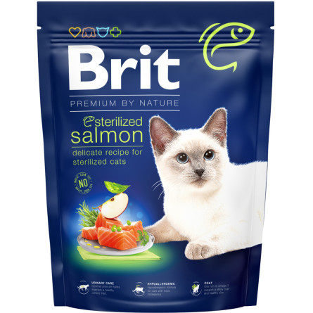 Сухой корм для стерилизованных котов Brit Premium by Nature Cat Sterilized Salmon с лососем 300 г slide 1