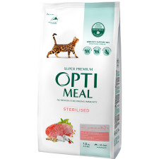 Полнорационный сухой корм для стерилизованных кошек и кастрированных котов Optimeal С высоким содержанием говядины и сорго 1.5 кг (B1801401) mini slide 1