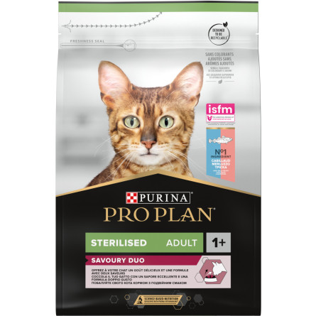 Сухой корм PRO PLAN Sterilised Adult 1+ Savoury Duo для взрослых кошек после стерилизации, с треской и форелью 3 кг