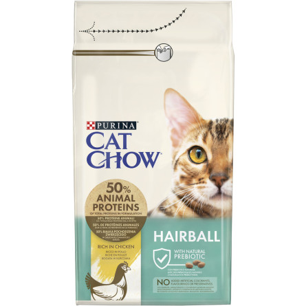Сухой корм для взрослых кошек Purina Cat Chow Hairball против образования волосяных шариков, с курицей 1.5 кг slide 1