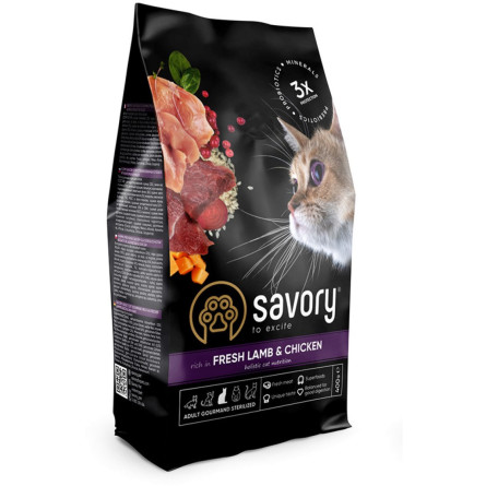 Сухий корм для кастрованих котів Savory Adult Cat Steril Fresh Lamb and Chicken зі свіжим м’ясом ягняти та куркою 400 г
