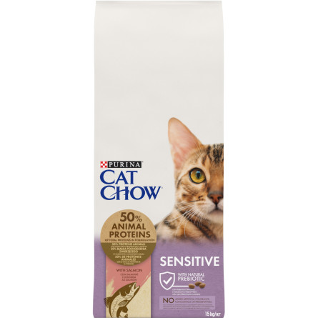 Сухой корм для взрослых кошек с чувствительной кожей и пищеварением Purina Cat Chow Sensitive с лососем 15 кг