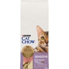 Сухой корм для взрослых кошек с чувствительной кожей и пищеварением Purina Cat Chow Sensitive с лососем 15 кг mini slide 1