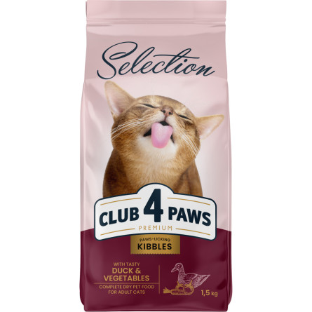 Полнорационный сухой корм для взрослых кошек Club 4 Paws Selection Премиум С уткой и овощами 1.5 кг slide 1